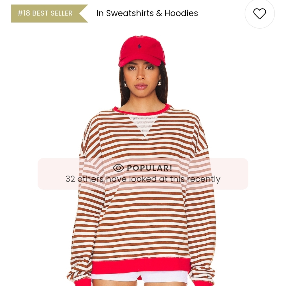 Free People Brown and White Striped Sweatshirt with Red Trim